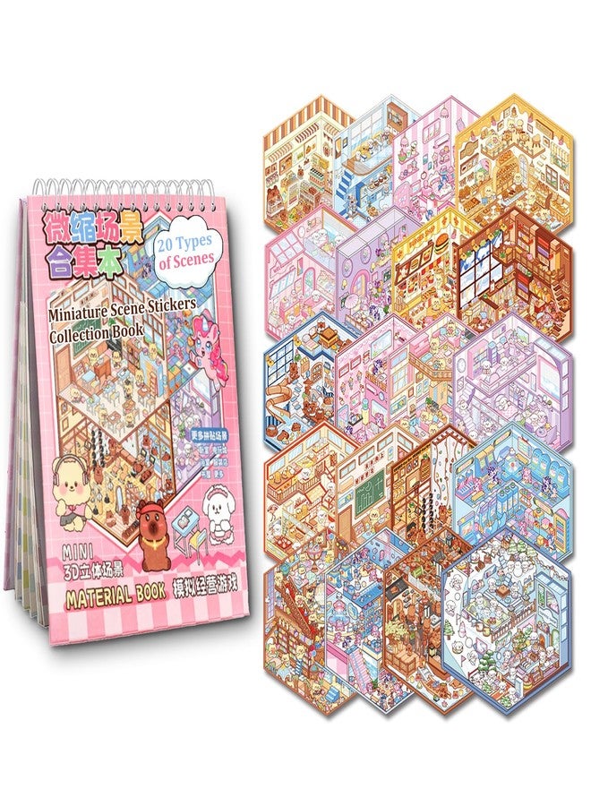 Xuoent Scene Sticker Book for Kids, 20 Sets of 3D Sticker Scenes for Adults Fun Mini Cute Kawaii Stickers Therapy 3D Scenes Stickers Set Relief Stress Pass The Time, Holiday & Christmas Fun - Image 1
